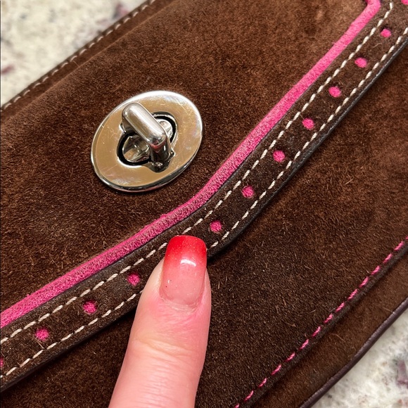 Coach Brown Suede Wristlet with Turn Lock EUC